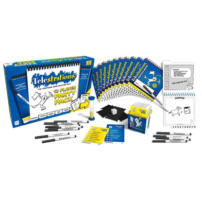 Telestrations game party pack with components on a white background