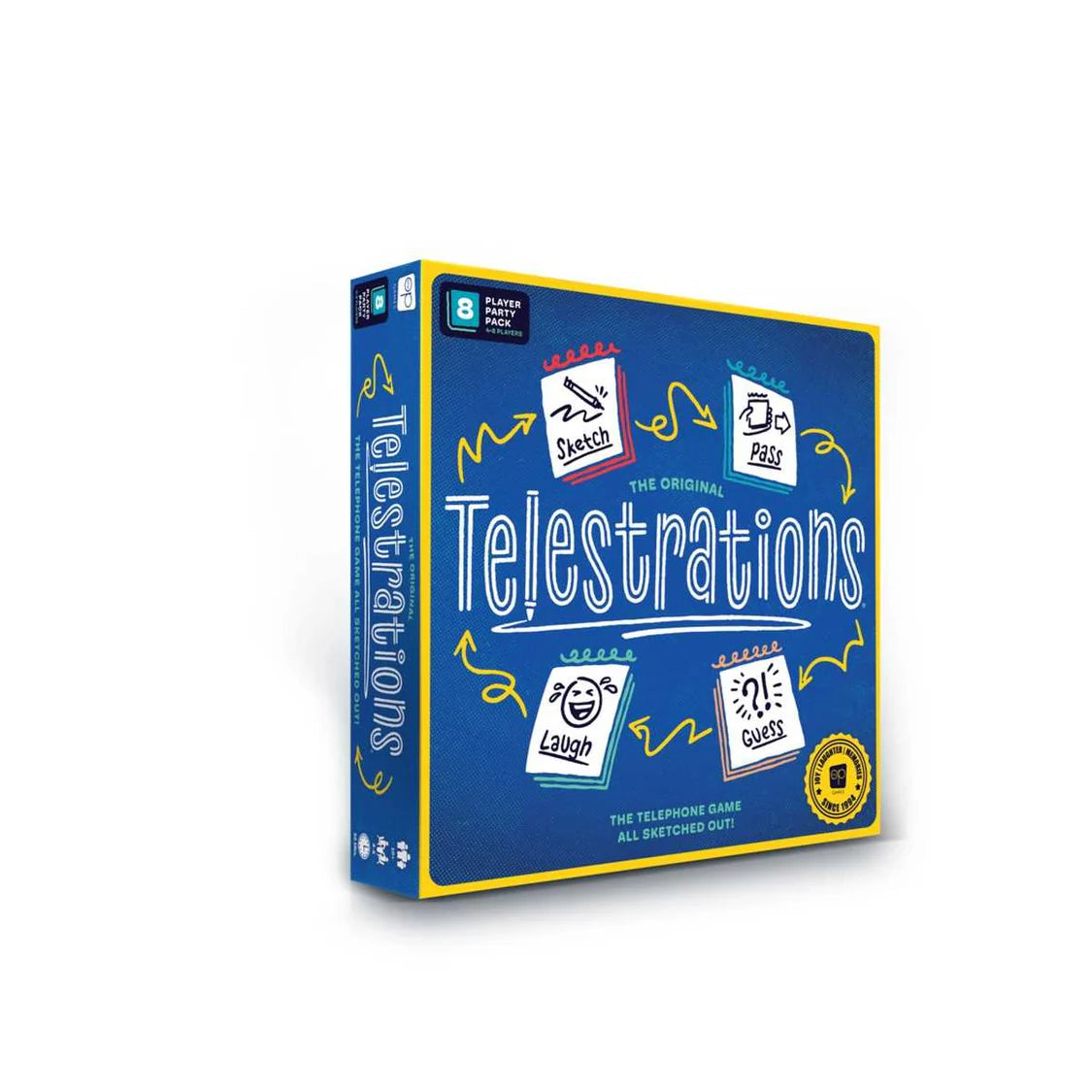 Box of Telestrations game on a white background