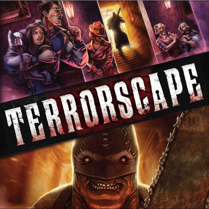 Cover of 'Terrorscape' with characters and a creature, featuring the game's title.