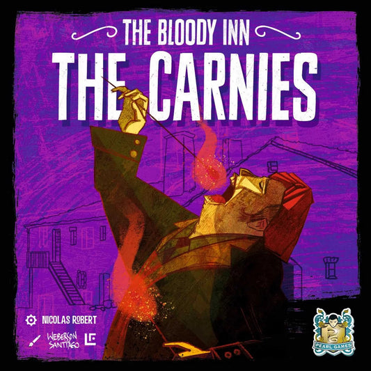 Cover of 'The Carnies' with a stylized illustration and text on a purple background