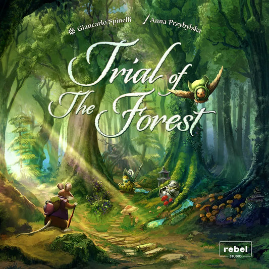 Cover of 'Trial of The Forest' with characters in a forest setting and 'rebel studio' branding.