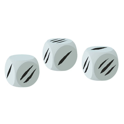 Three white dice with black markings on a white background