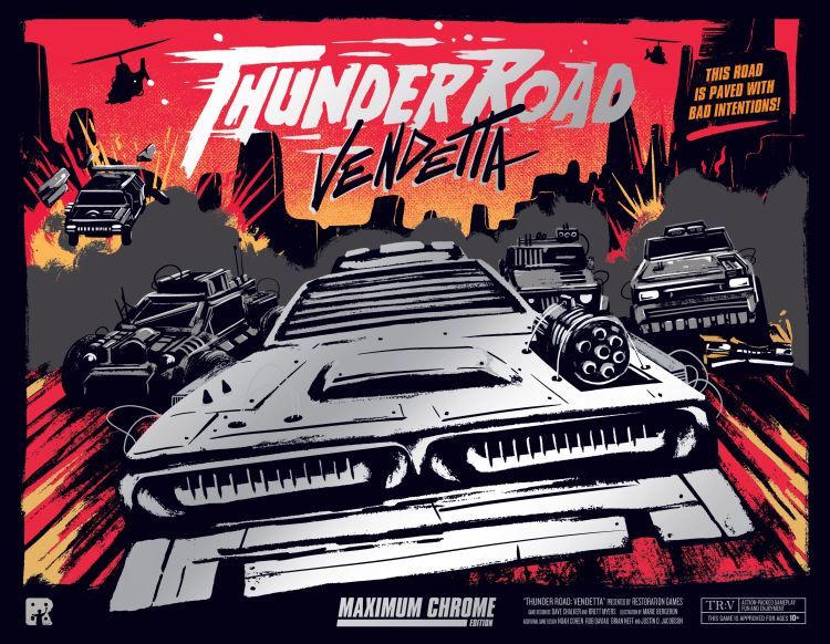 Poster for 'Thunder Road Vendetta' with a stylized car and dynamic background.