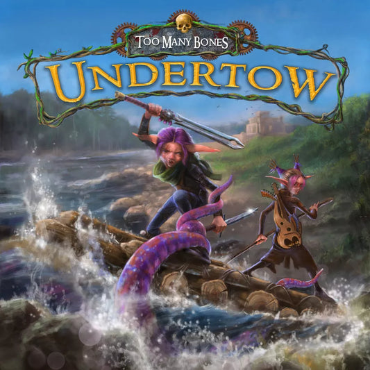 Cover of 'Undertow' by Too Many Bones with fantasy characters in a river scene.