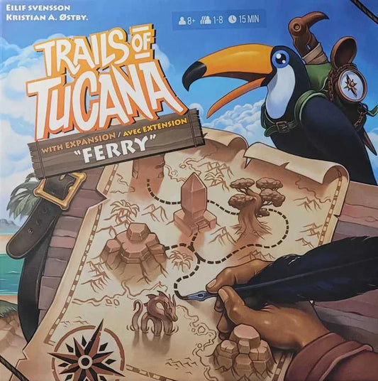 Trails of Tucana game box with a toucan and map illustration
