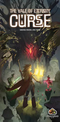 Cover of 'The Vale of Eternity Curse' with a fantasy scene featuring a character with a glowing staff and a dragon-like creature.