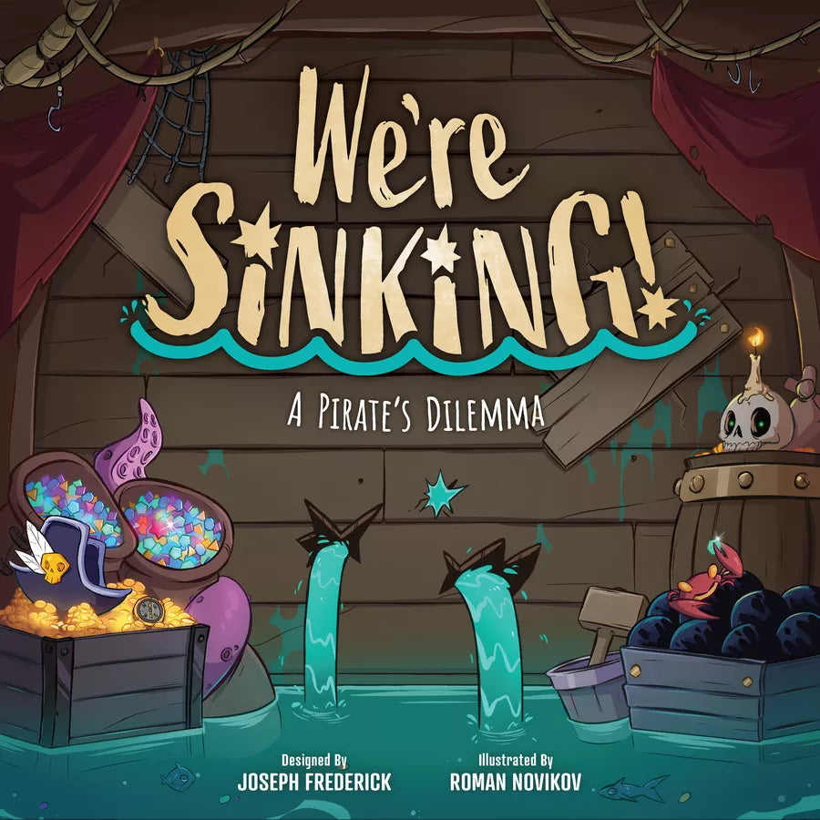 Cover of 'We're Sinking! A Pirate's Dilemma' with pirate-themed graphics and text.