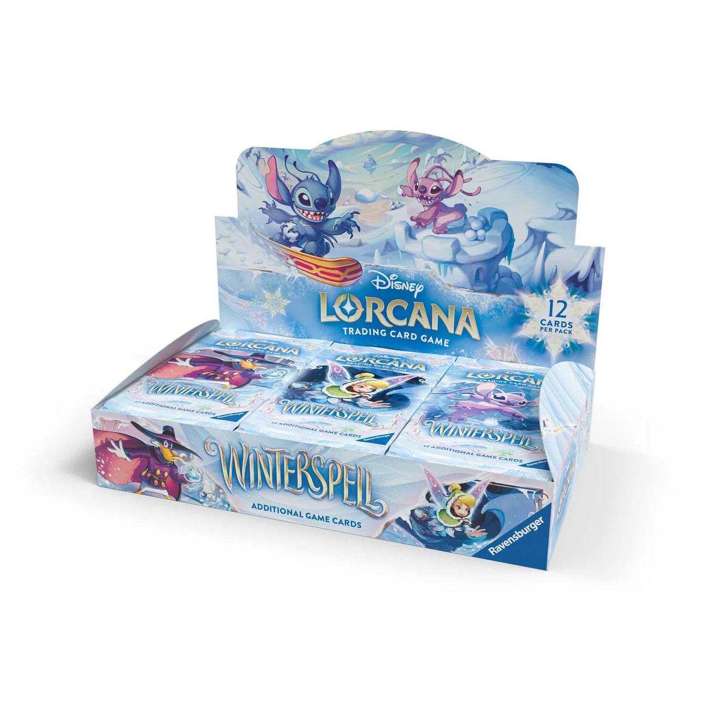 Disney Lorcana trading card game packaging with characters on a white background