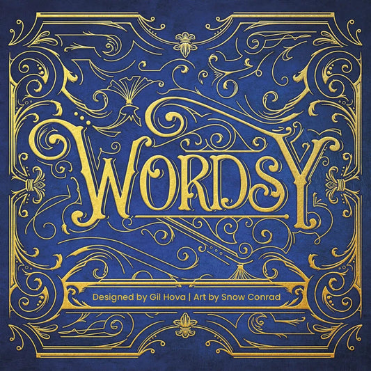 Decorative cover of 'Words' with ornate gold text on a blue background