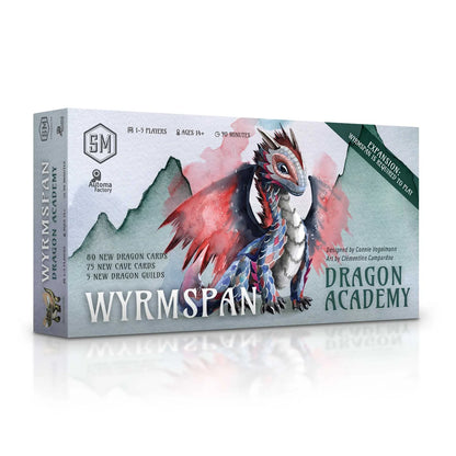 Wyrmspan Dragon Academy game box with dragon illustration on a white background