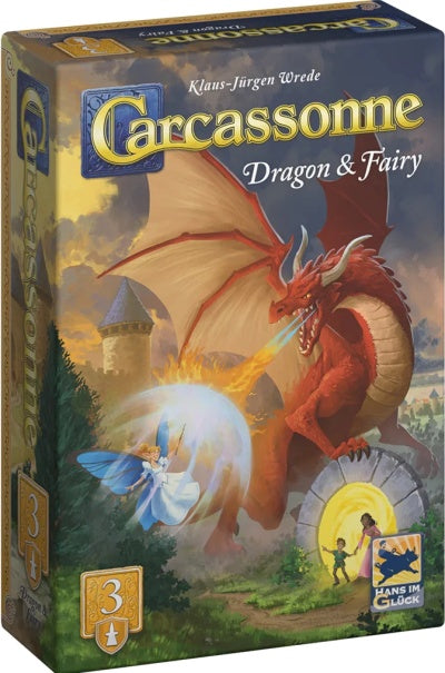 Carcassonne Dragon & Fairy board game box with dragon and fairy illustration