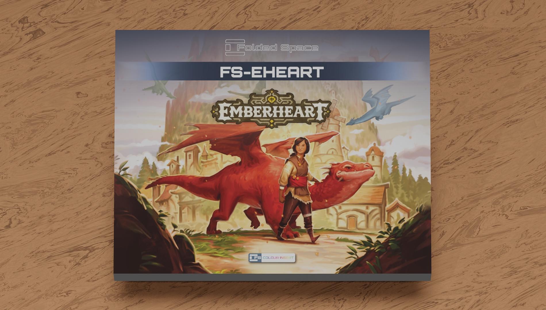 Board game box for 'Emberheart' on a wooden surface