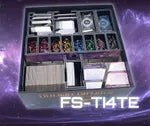 Set of small compartments with various items on a purple background, labeled 'FS-T14TE'.