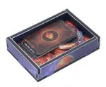 Cardboard box with a colorful design on top