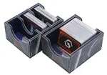 Card holder with card packs on a white background