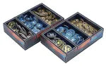 Set of jewelry boxes with necklaces and earrings on a white background